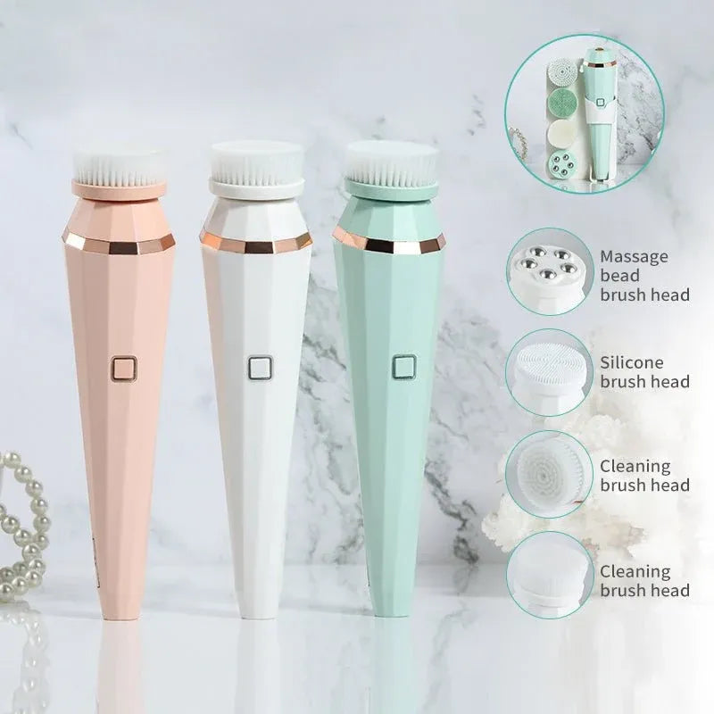 4-in-1 USB Rechargeable Electric Facial Cleansing Brush | Portable Skin Care Massager