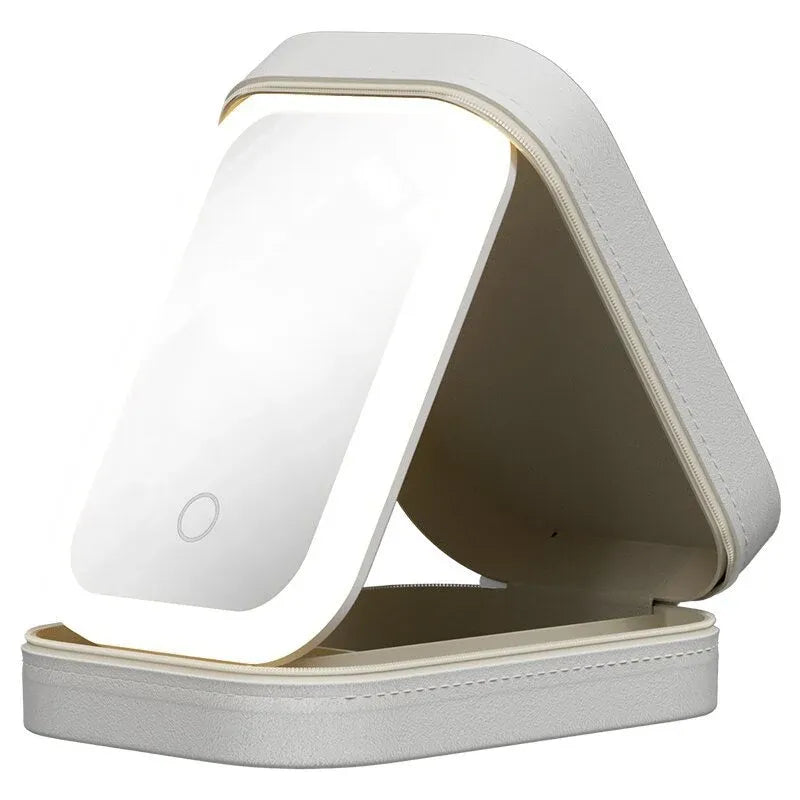 Makeup Storage Box With LED Light Mirror | Portable Travel Cosmetics Organizer