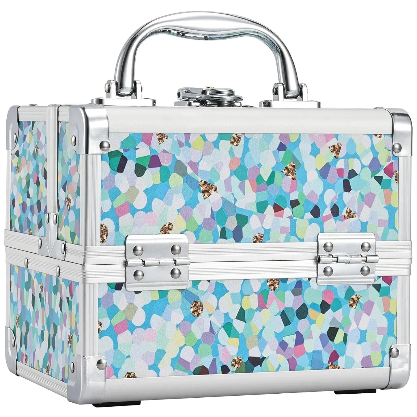 Blue Floral Makeup Case | Elegant Cosmetics Storage Organizer