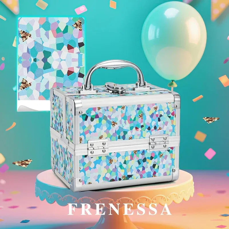 Blue Floral Makeup Case | Elegant Cosmetics Storage Organizer