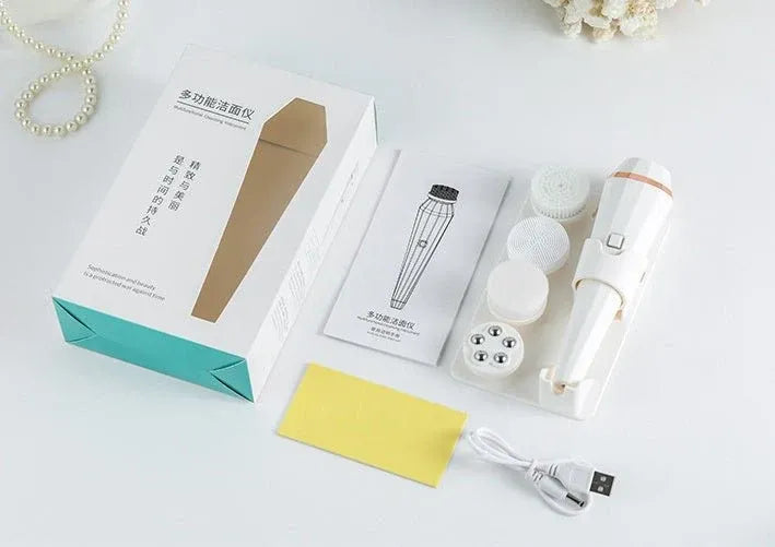 4-in-1 USB Rechargeable Electric Facial Cleansing Brush | Portable Skin Care Massager