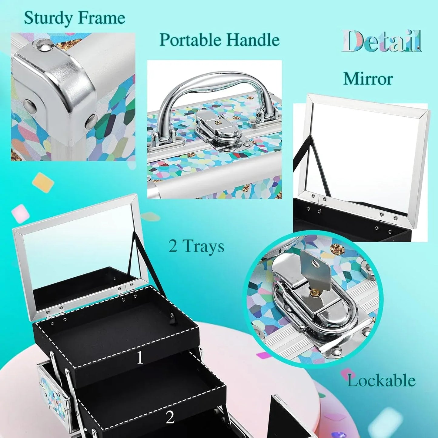 Blue Floral Makeup Case | Elegant Cosmetics Storage Organizer