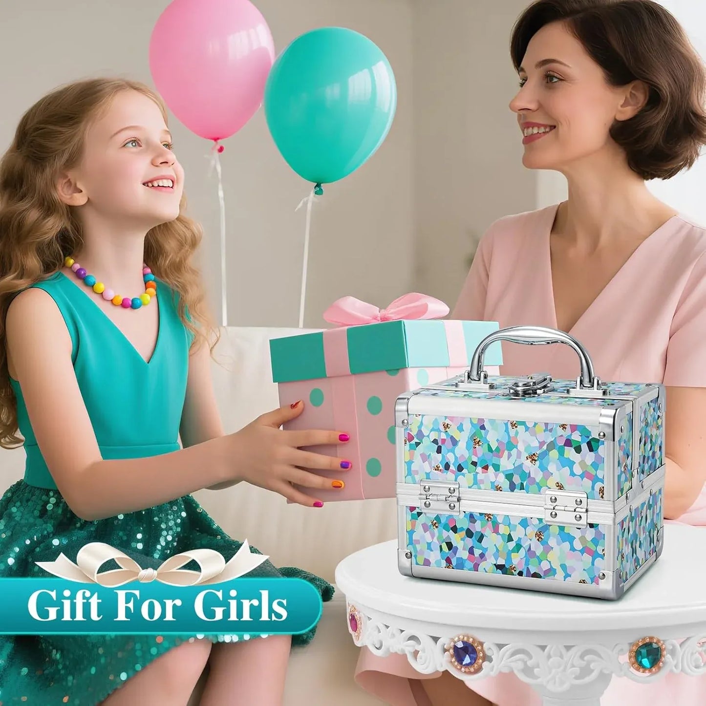 Blue Floral Makeup Case | Elegant Cosmetics Storage Organizer
