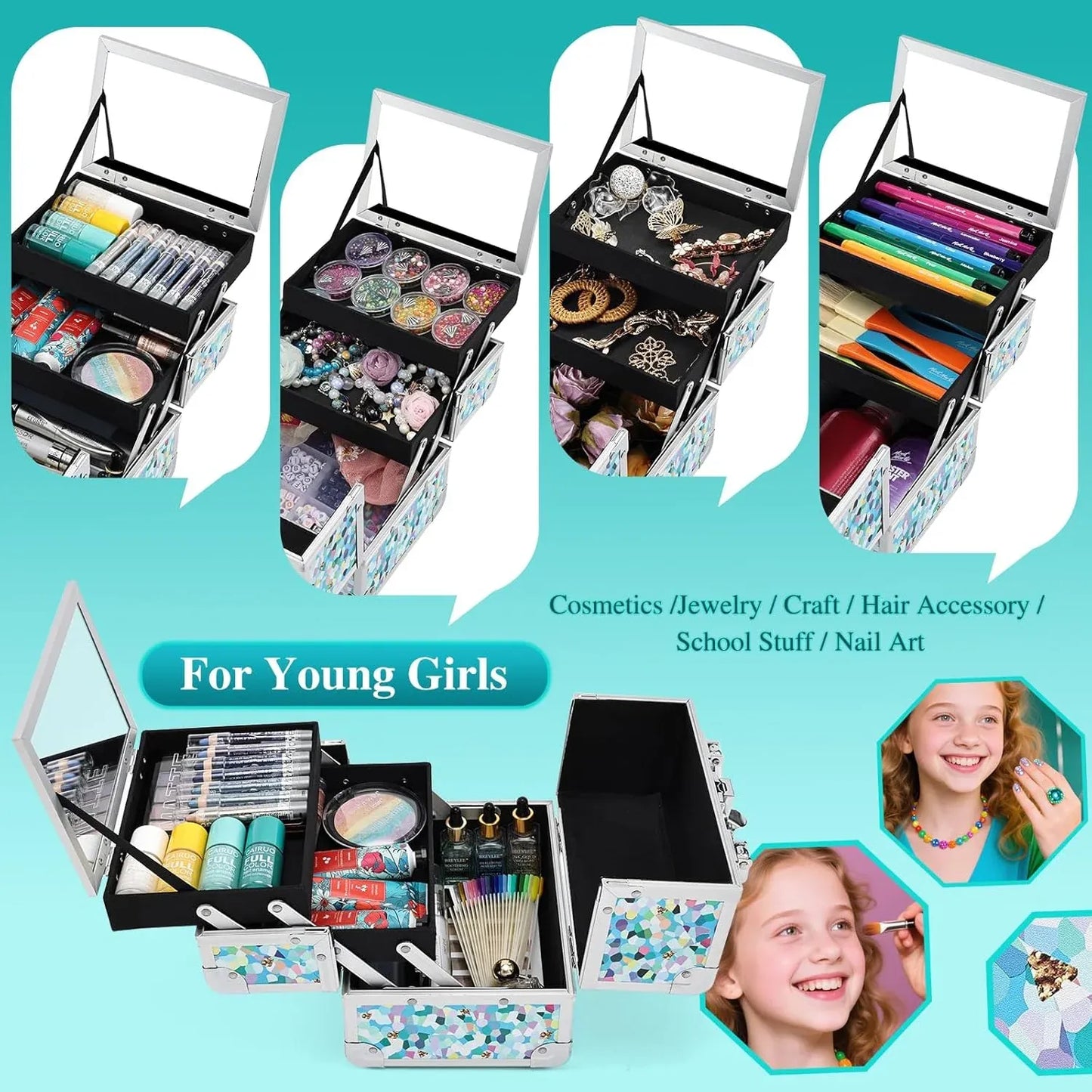 Blue Floral Makeup Case | Elegant Cosmetics Storage Organizer