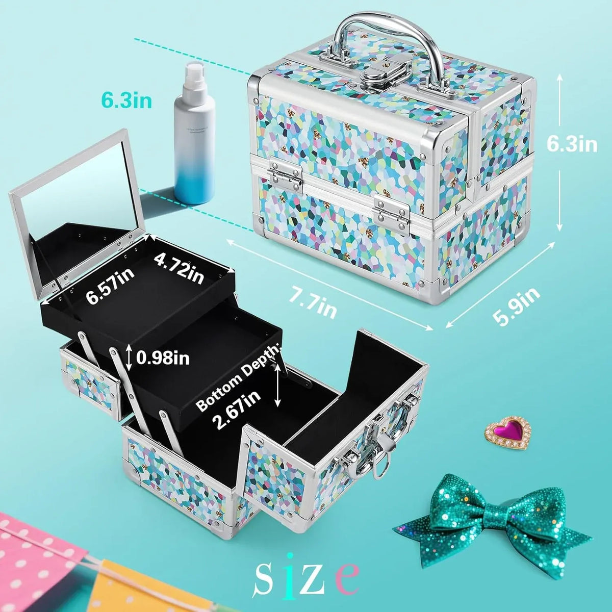 Blue Floral Makeup Case | Elegant Cosmetics Storage Organizer