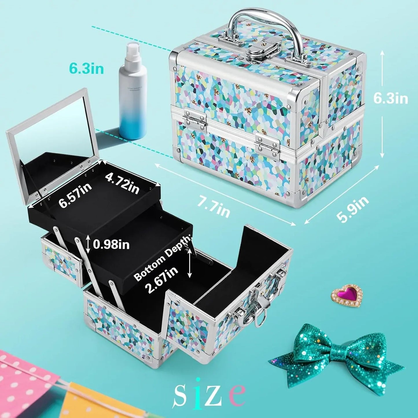 Blue Floral Makeup Case | Elegant Cosmetics Storage Organizer